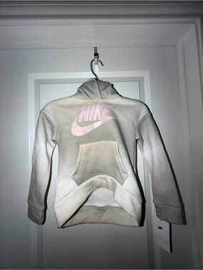 Nike Girl’s Hooded Pullover Sweatshirt - Light Gray with Pink Logo